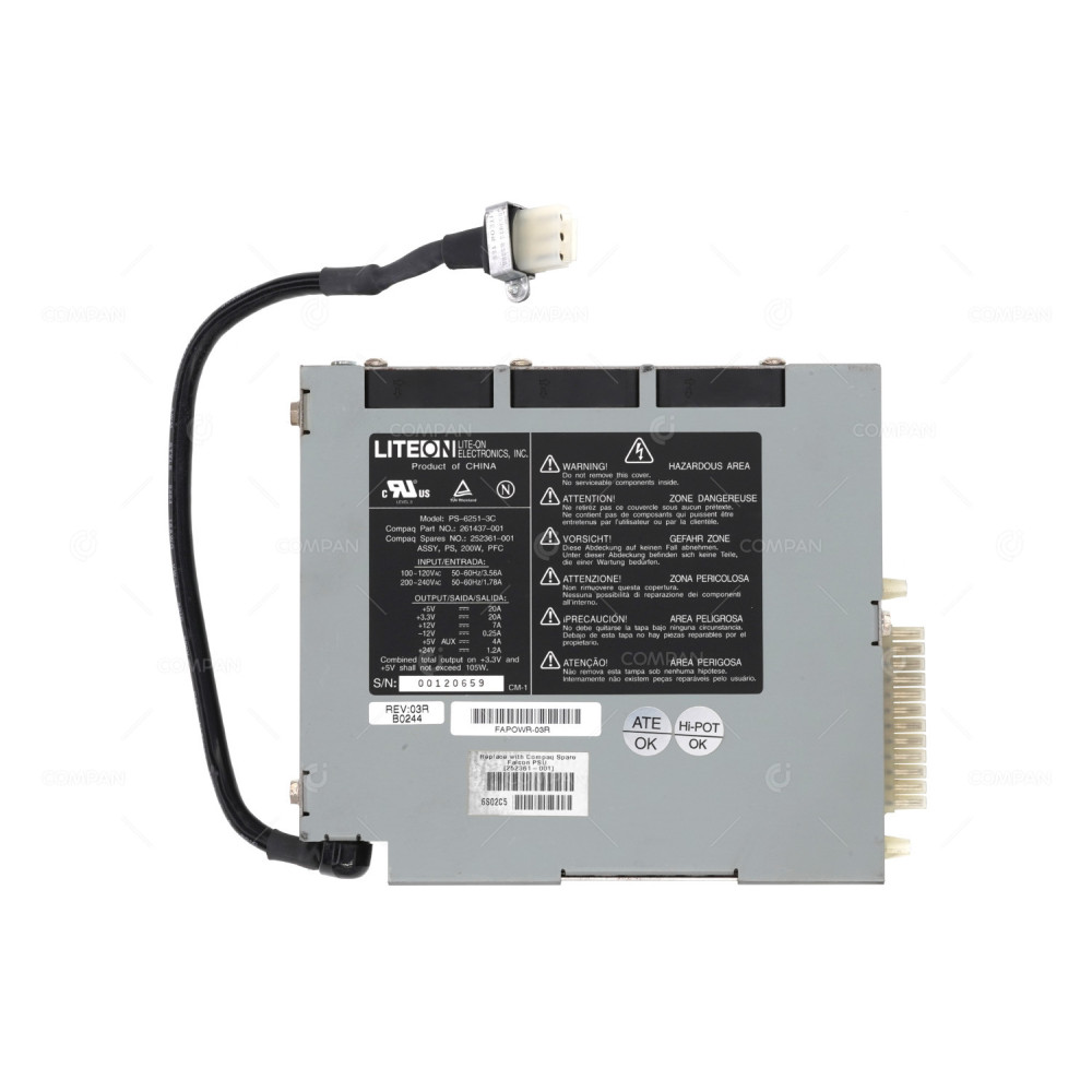 252361-001 HP 200W POWER SUPPLY FOR HP PROLIANT DL360 G2